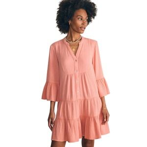 Faherty Kasey Dream Cotton Gauze Tiered Mini Dress Sunwashed Dusty Rose XS